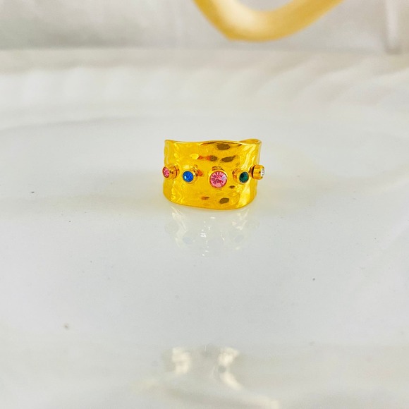 ANIYAH Neutral Irregular Color Rhinestone Band Gold Plated Open Ring - Picture 11 of 11